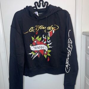 NWT Ed Hardy Black Hoodie with Red and White Tattoo Art